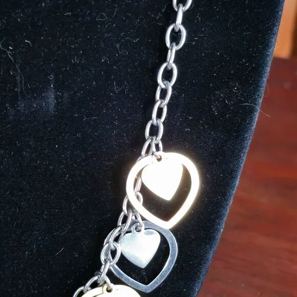 Milor Stainless Steel Multi-Tone Cutout Double Hearts Pendant 20" Necklace - Picture 3 of 6